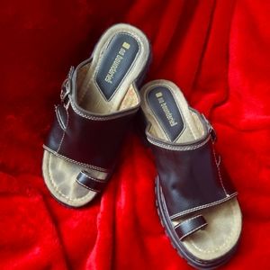 Brown leather platform sandals